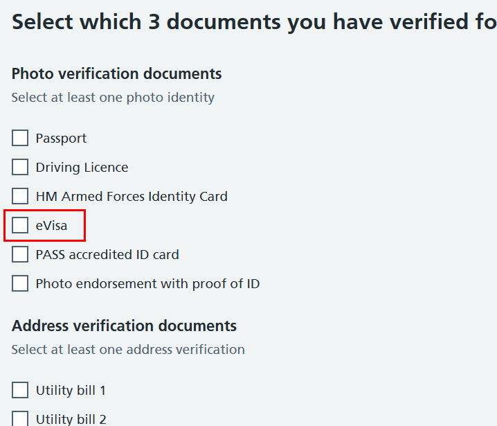 CIM document check eVisa highlighted