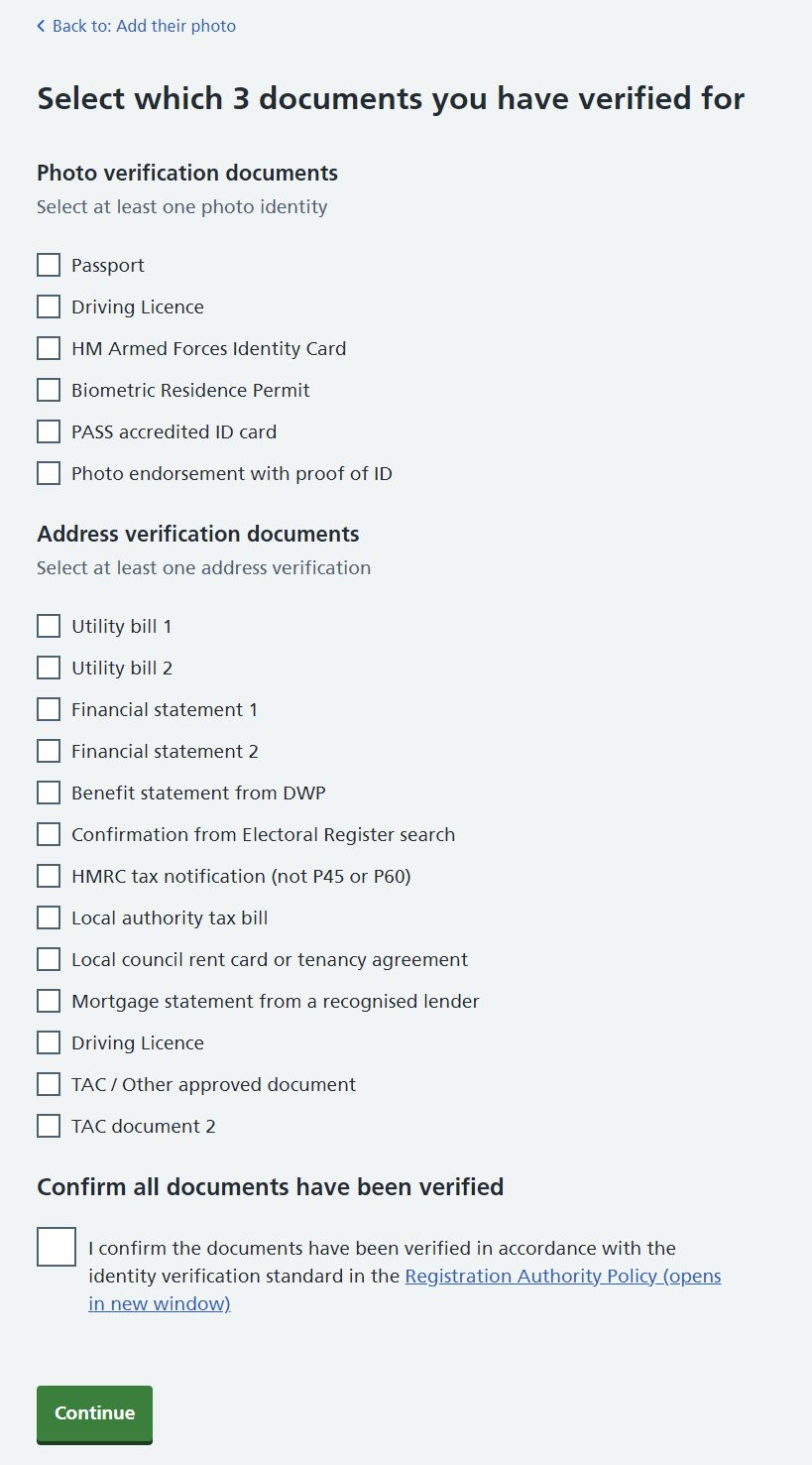 Care Identity Management document check