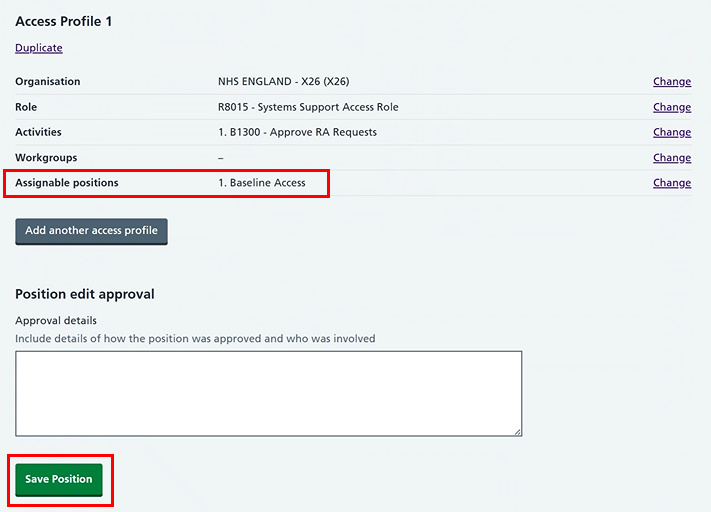 CIM edit position assignable positions and save button highlighted