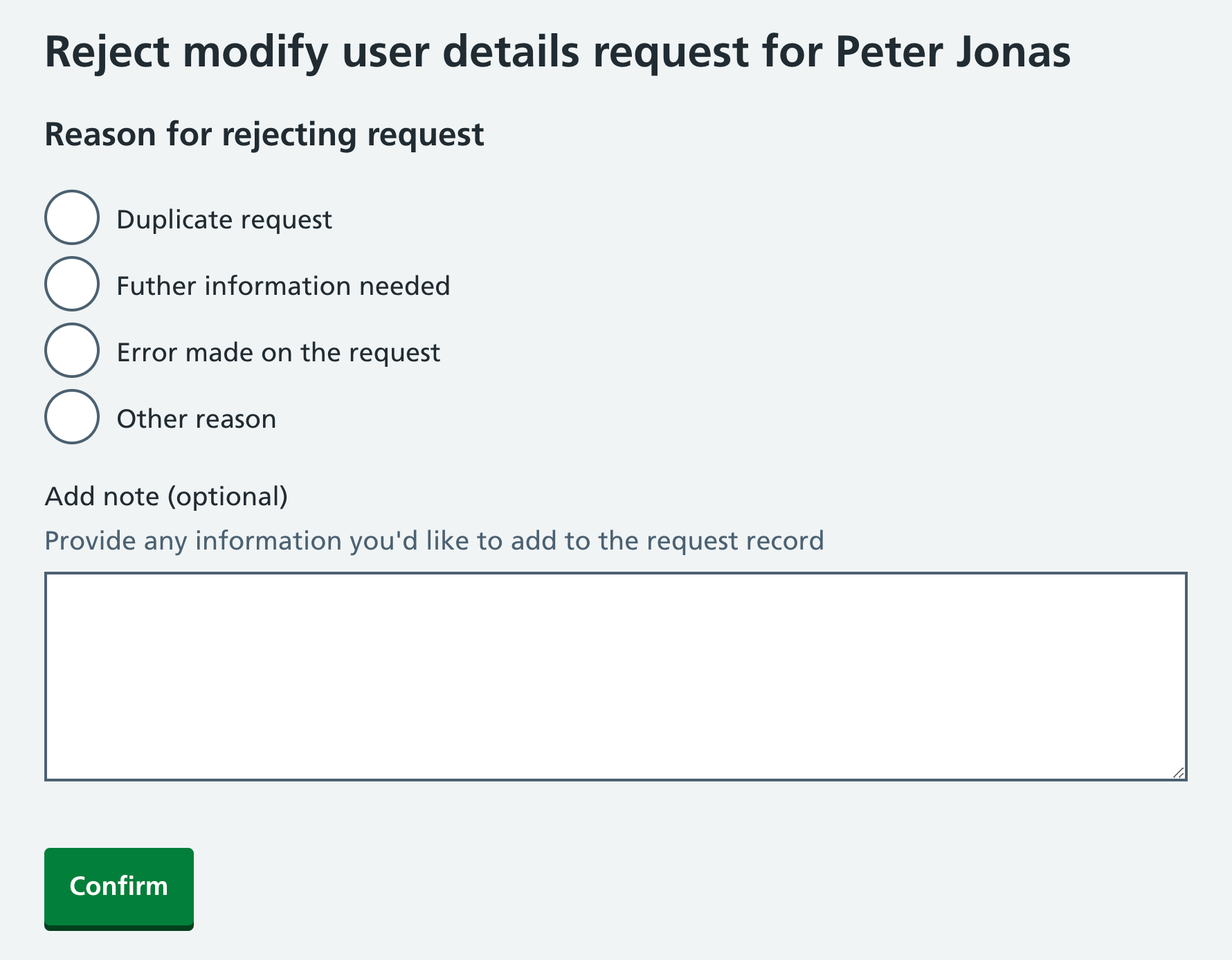 CIM ESR modify user reject reason