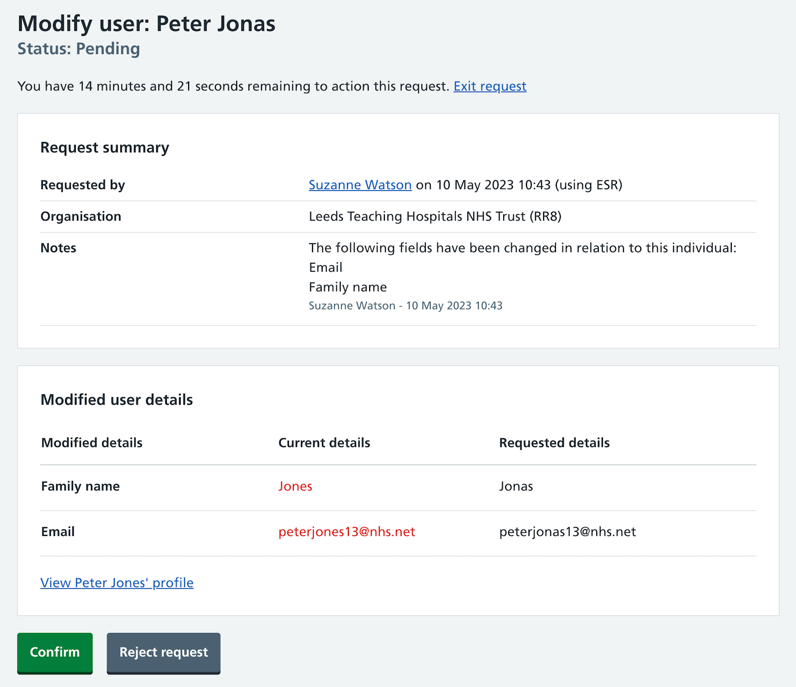 CIM ESR modify user request