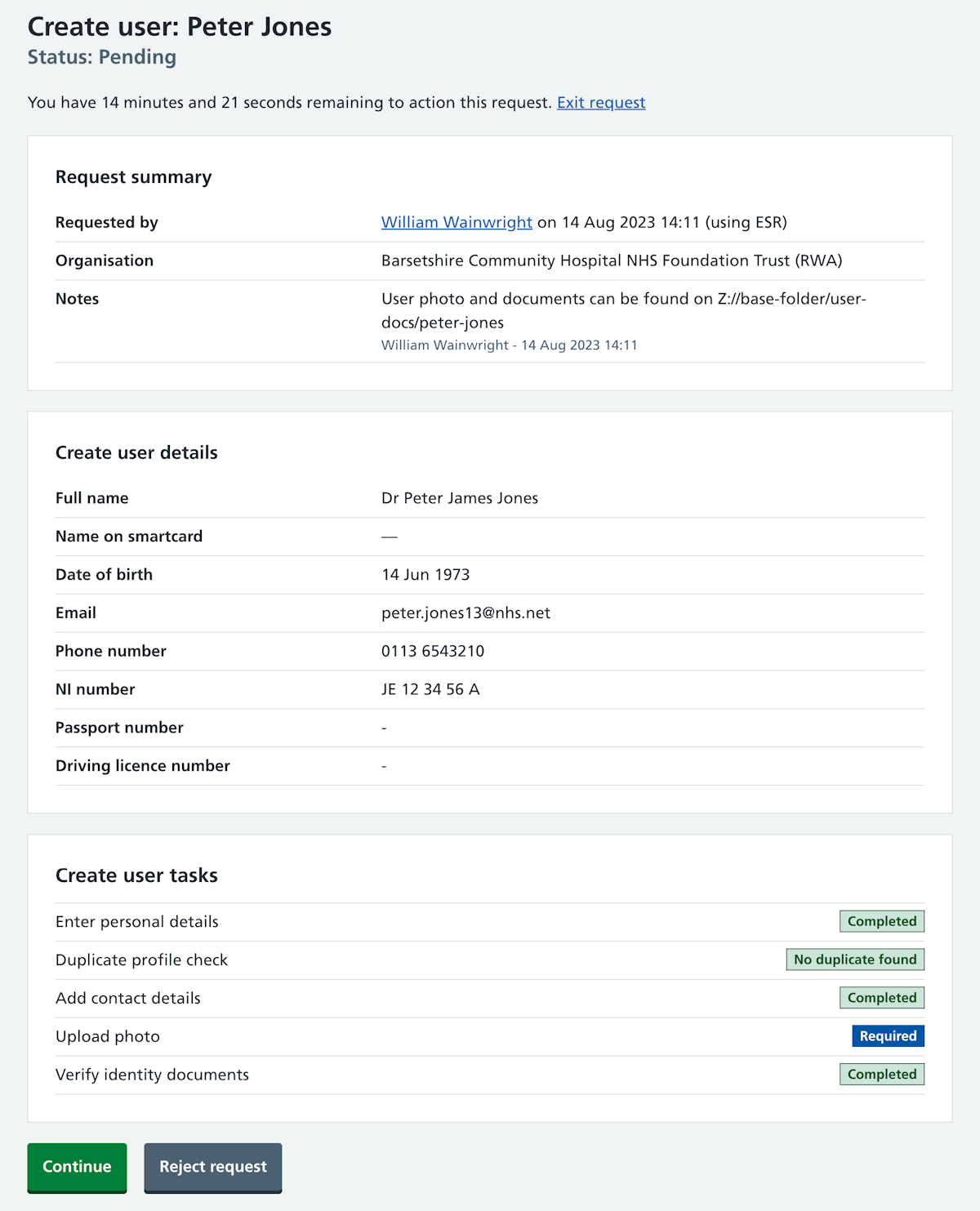 CIM ESR request create user