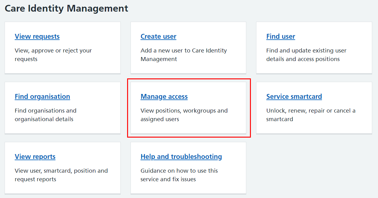 CIM home page 5.59 manage access highlighted