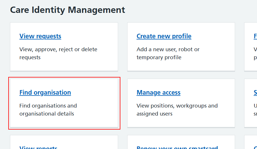CIM home page find organisation highlighted