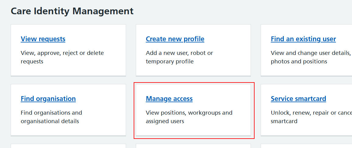 CIM home page manage access highlighted