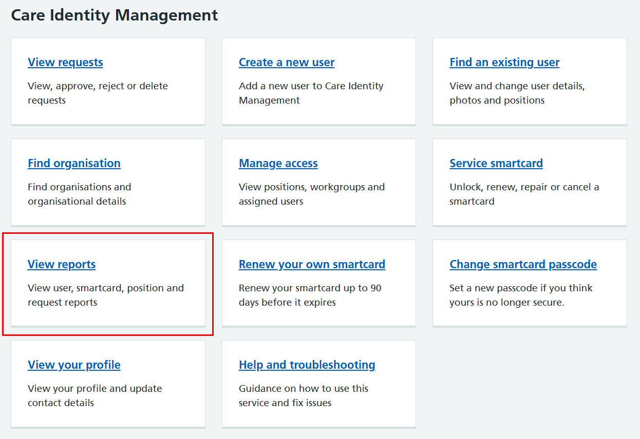 CIM home page view reports highlighted
