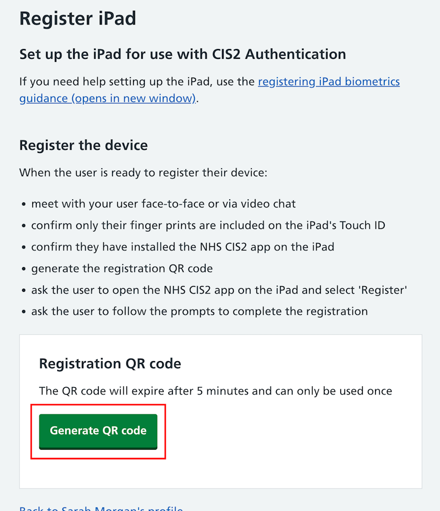 CIM iPad generate QR code