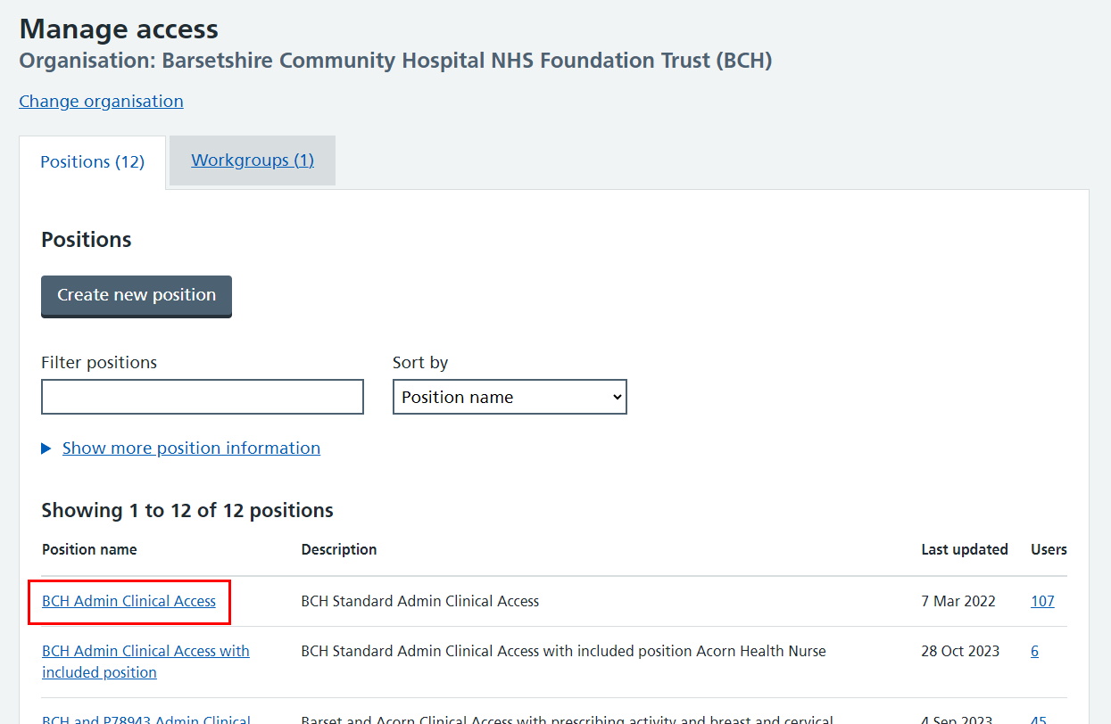 CIM manage access 5.59 position name highlighted