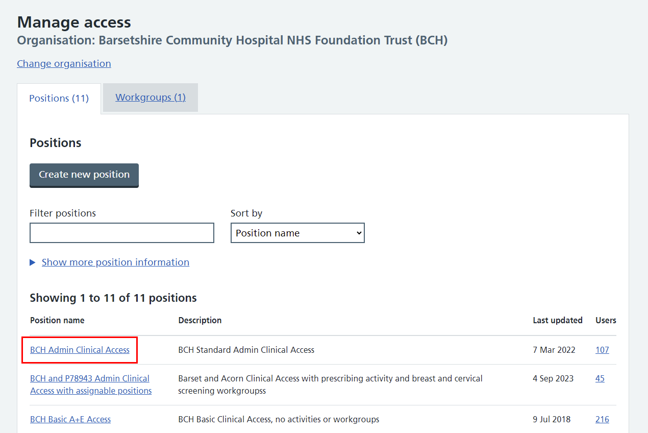 CIM manage access top position highlighted