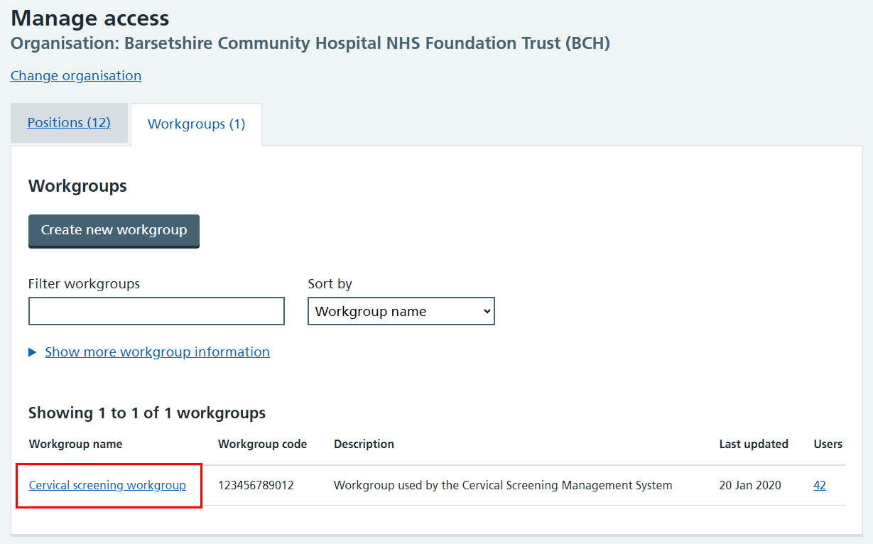 CIM manage access workgroup name highlighted