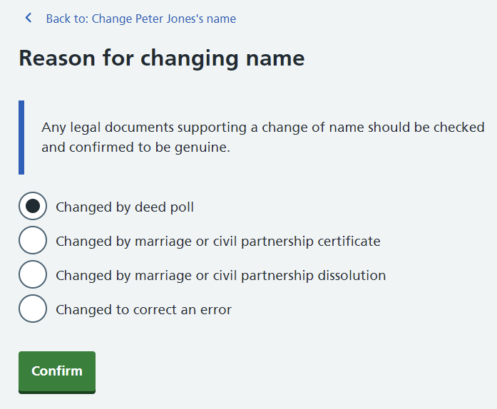 Care Identity Management reason for name change