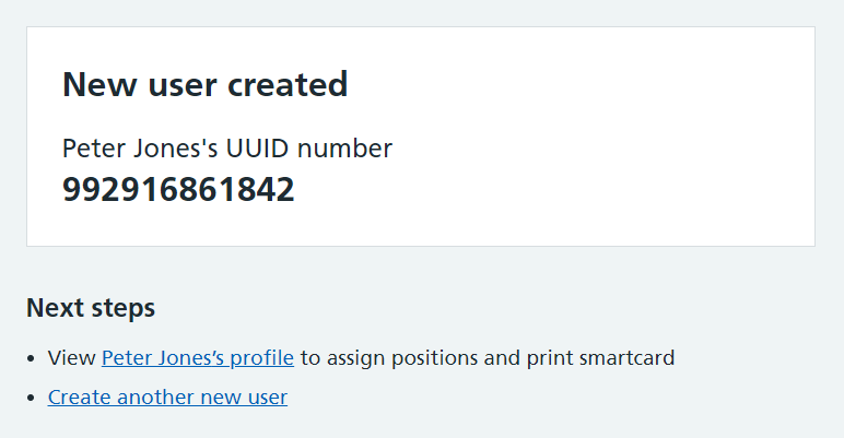 Care Identity Management new user created