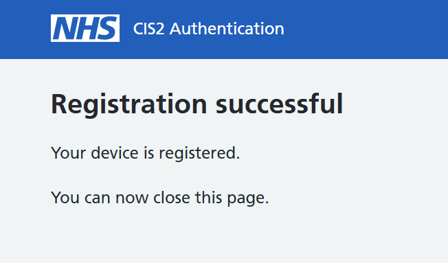 CIM NHS.net Connect registration success