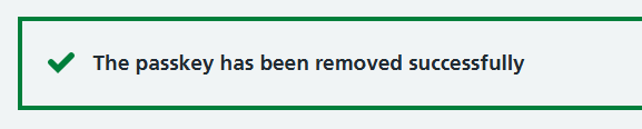 CIM passkey removed successfully message