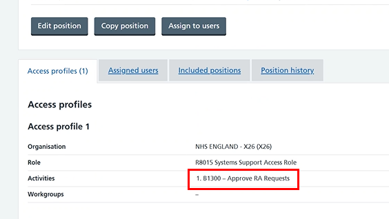 CIM position access profile details B1300 highlighted