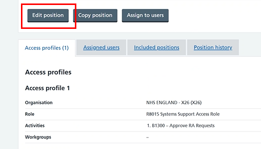 CIM position access profile details edit position button highlighted