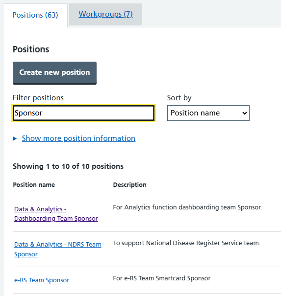 CIM positions list sponsor positions shown