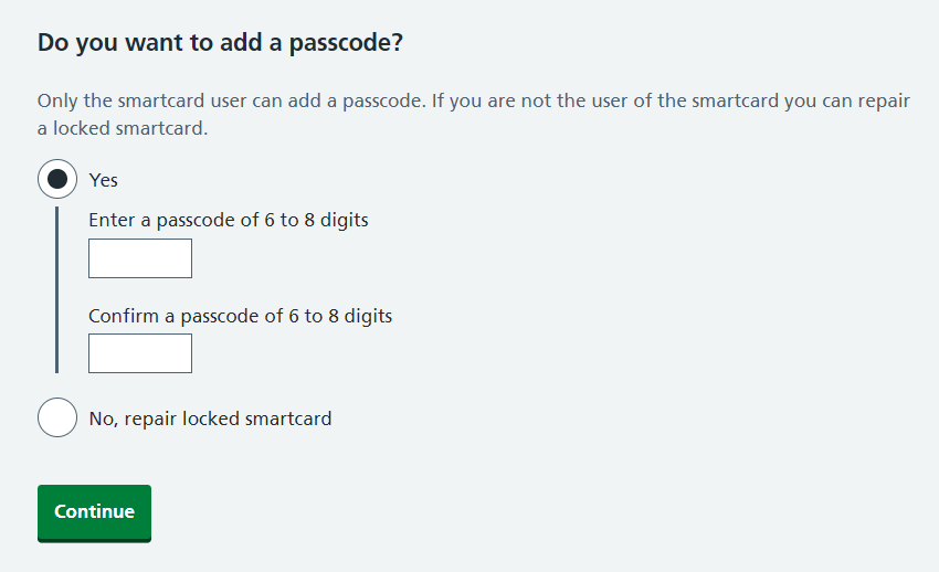 CIM repair smartcard choose passcodescreen