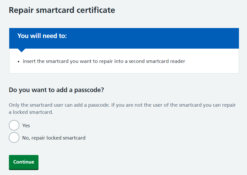 CIM repair smartcard certificate screen