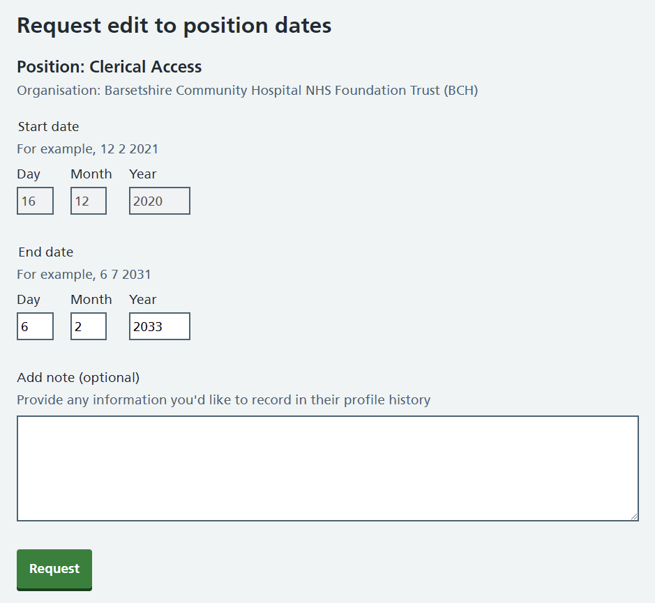 CIM request edit to position dates