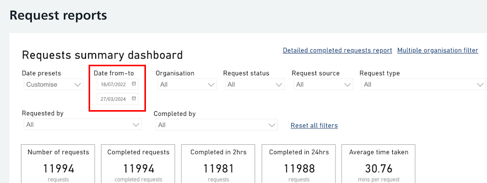 CIM request reports date filter highlighted 5.56