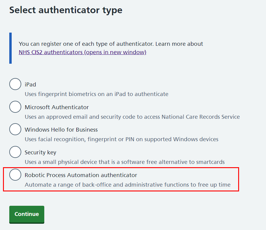 CIM RPA authenticator selection