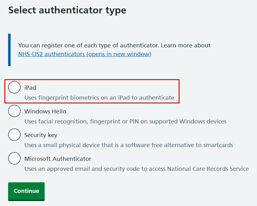 CIM select other authenticator ipad highlighted