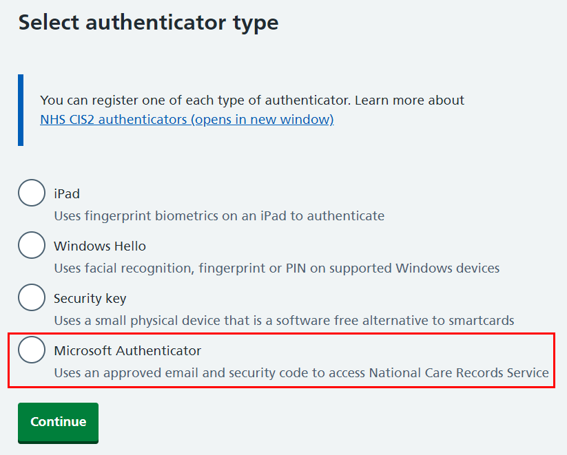 CIM select other authenticator microsoft authenticator highlighted
