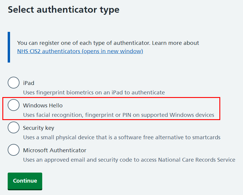 CIM select other authenticator windows hello highlighted