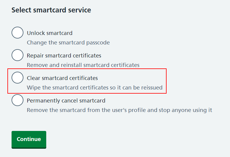 CIM service smartcard clear certificates highlighted
