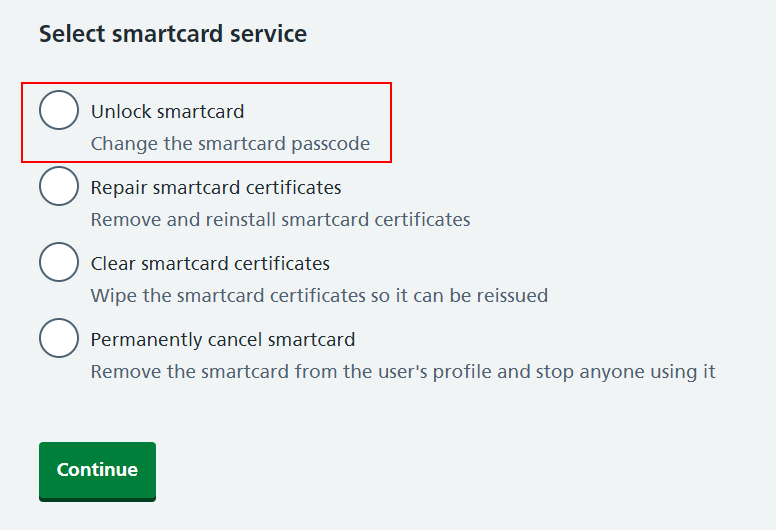 CIM select smartcard service unlock highlighted