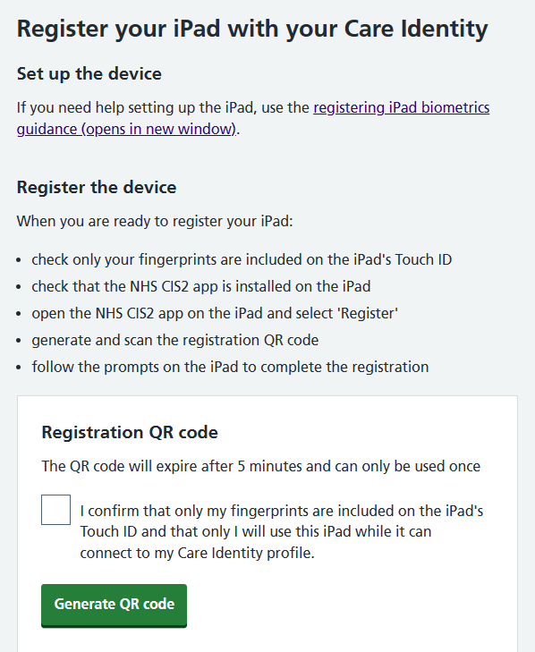 Care Identity Management self register iPad instructions