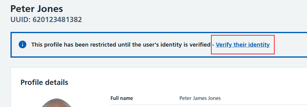 CIM unverified user profile verify identity link highlighted