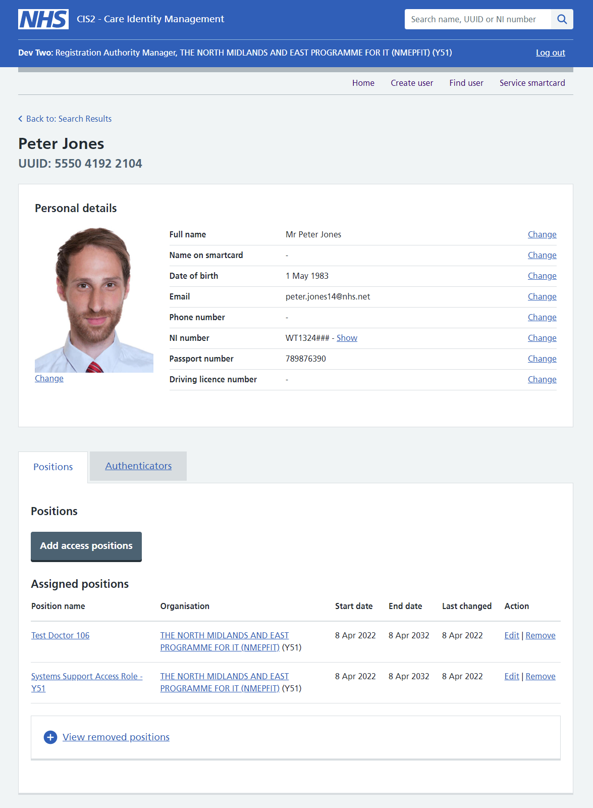Care Identity Management user details
