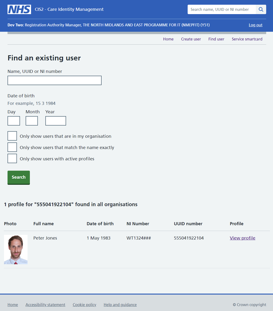 Care Identity Management user found
