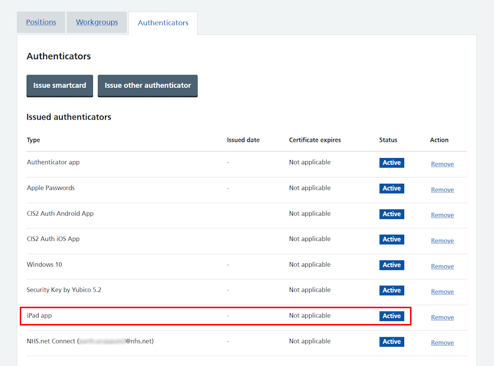 CIM user profile all authenticators iPad highlighted