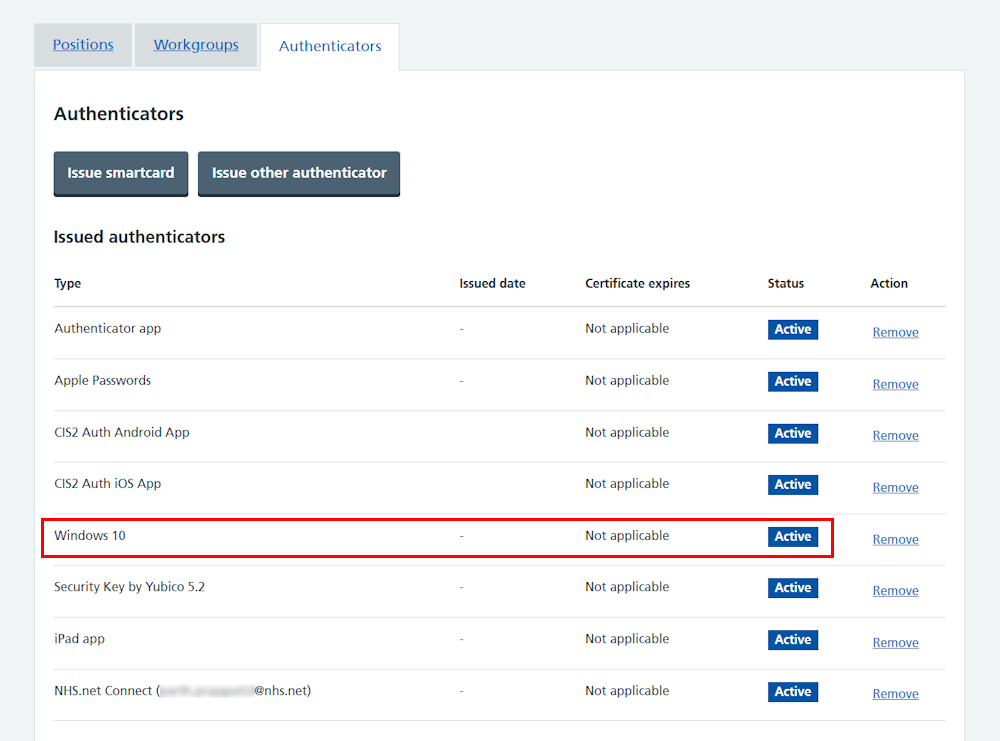 CIM user profile all authenticators Windows Hello (10) highlighted