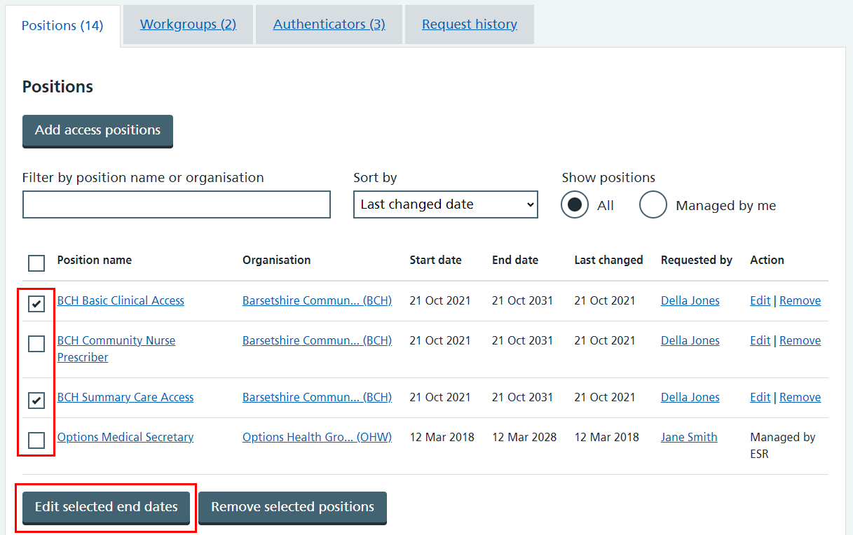 CIM user profile positions tab bulk edit highlighted