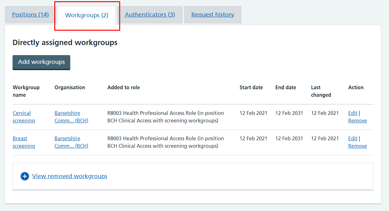 CIM user profile workgroups tab highlighted
