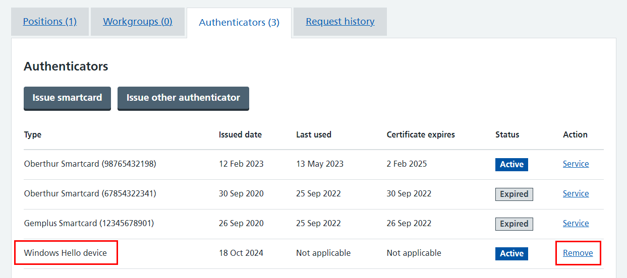 CIM windows hello device in authenticator list remove highlighted