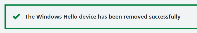 CIM windows hello device removed successfully message