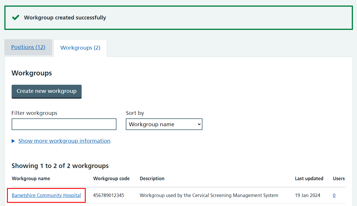 CIM workgroup created name highlighted
