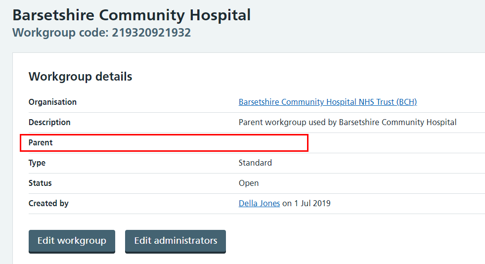 CIM workgroup details parent blank