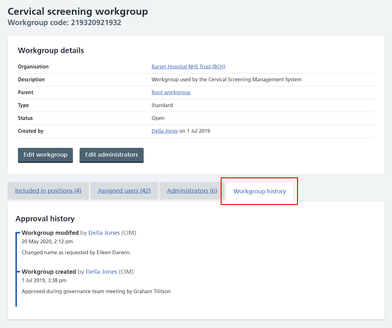 CIM workgroup history
