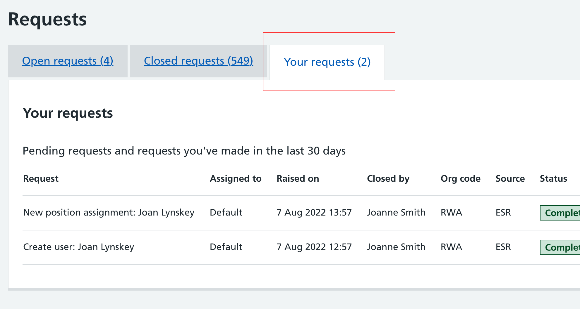 CIM your requests tab