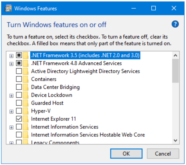 Dot NET 3.5 settings window