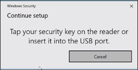 Shows instructions to tap the security key or insert into reader