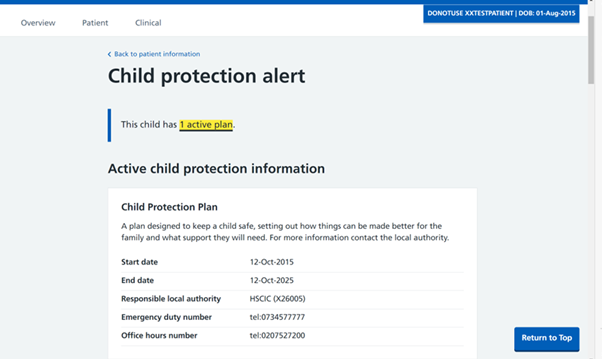Child protection alert active child protection information