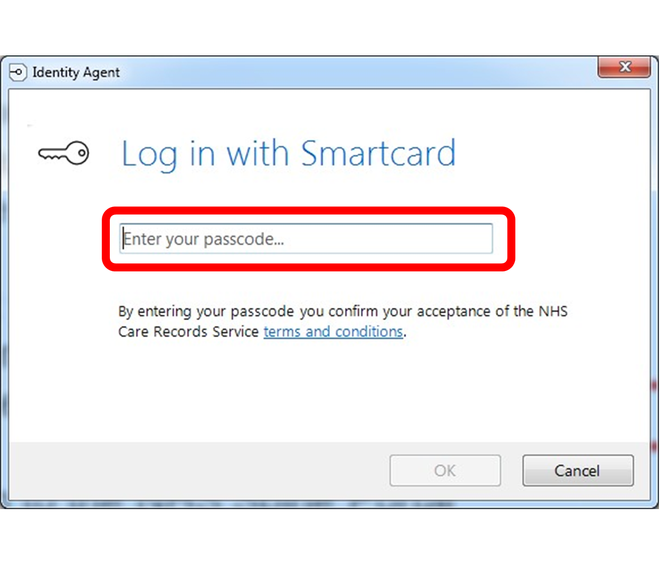 Login with a smart card screen