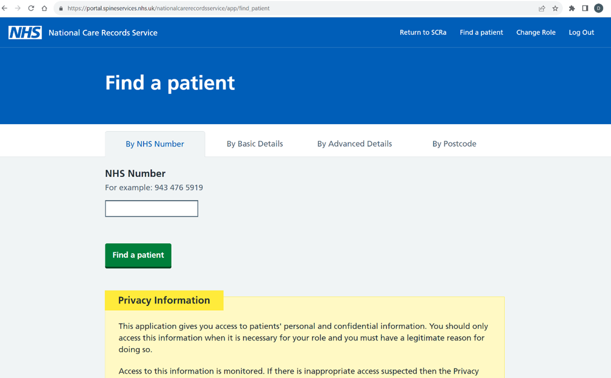 Find a patient screen